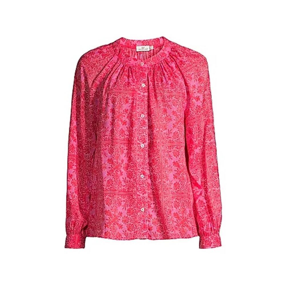 Vineyard Vines Cotton Blend Printed Pink Preppy Fun Office Blouse Size Medium